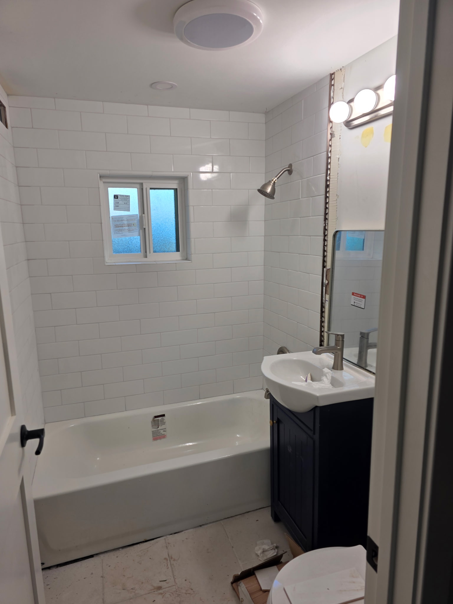 Blue tile bathroom wall